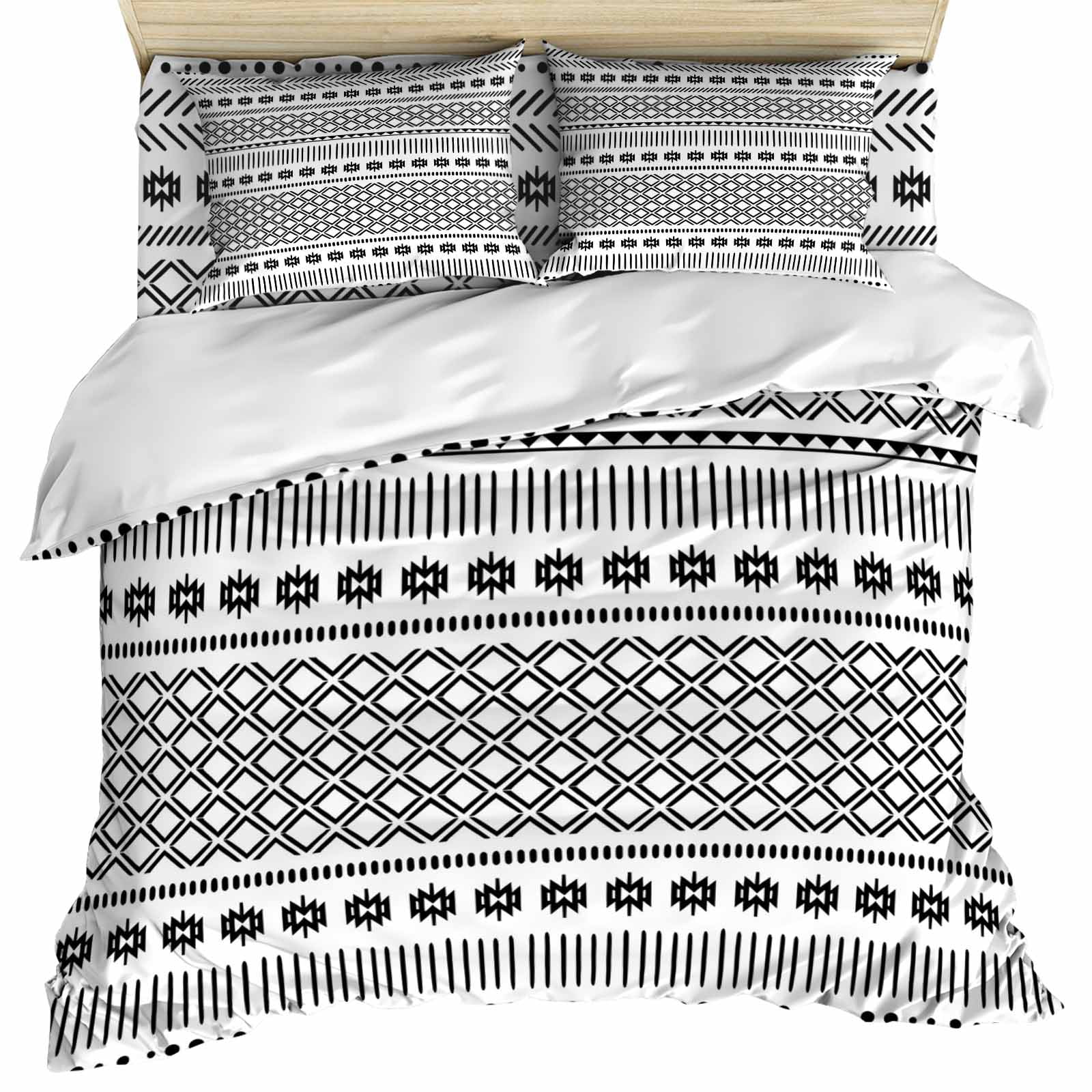 Boho Geometric Set of 4 Bedding Quilt Covers Modern Abstract Art Plaid Striped 4-Piece Bed Sheet Set with Extra Soft Bed Sheets Quilt Cover Pillowcase Twin