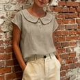 thumbnail image 2 of GUACER Short Sleeve Linen Cotton Tops for Women Peter Pan Collar Casual Button Placket Blouses Summer Shirts, 2 of 9