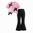 thumbnail image 4 of HCNTES Little Girls 2 Piece Outfit Short Sleeve Tee & High Waist Flared Pants Summer Clothing Set Casual Kids School Clothes 4T 5T 6T 7T(H03-Pink,5-6 Years), 4 of 4