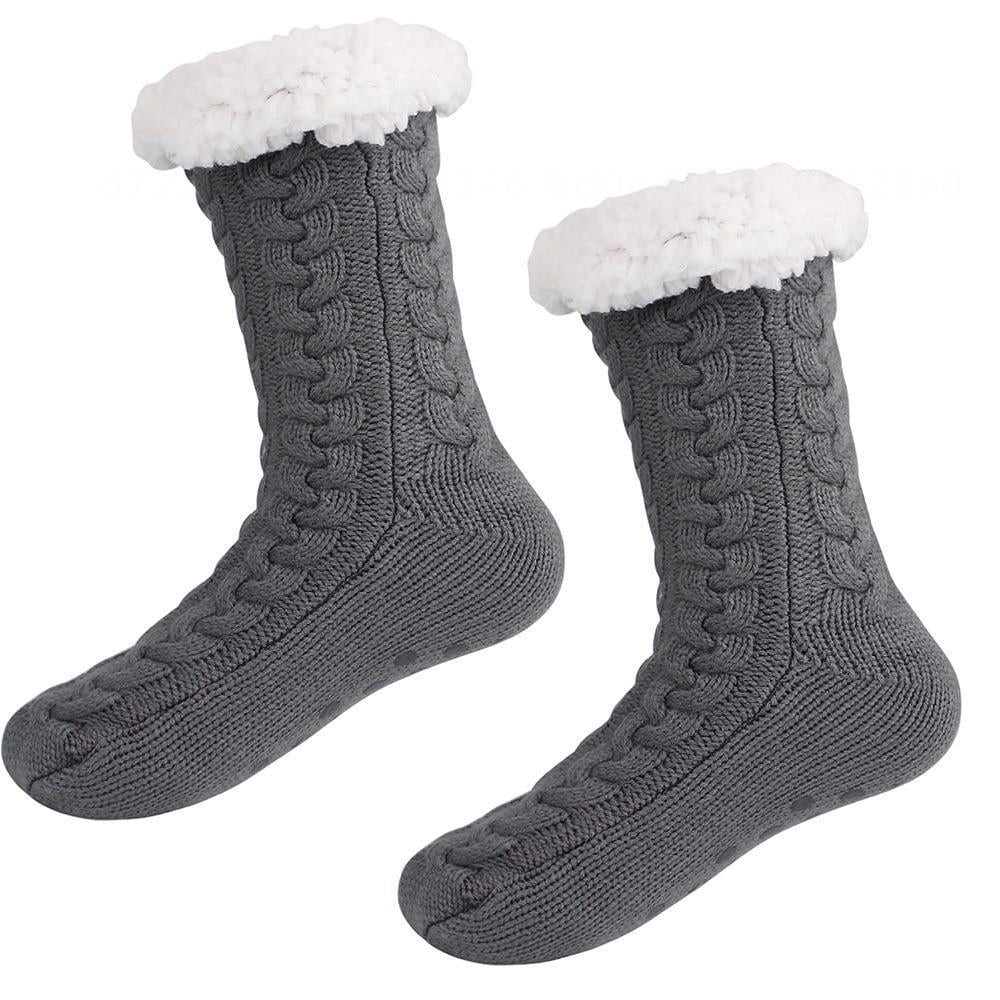 Slipper Socks for Women Grippers, Black Thick Lined Palestine
