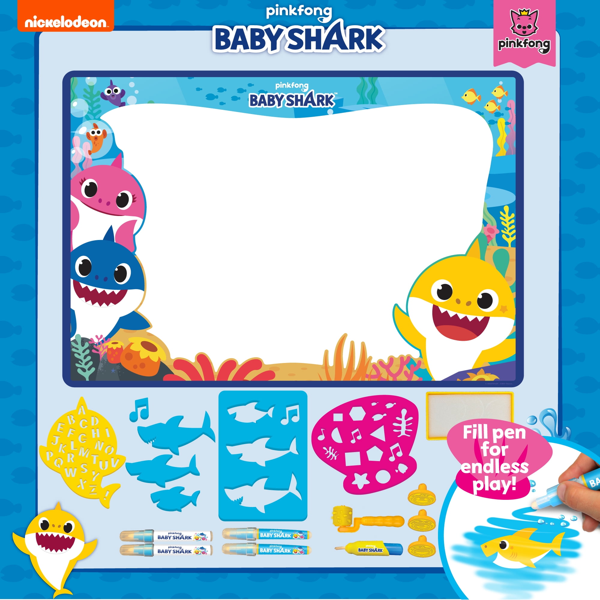 Baby Shark Water Drawing Mat, Mess-Free Water Coloring for Kids and Toddlers Ages 3+