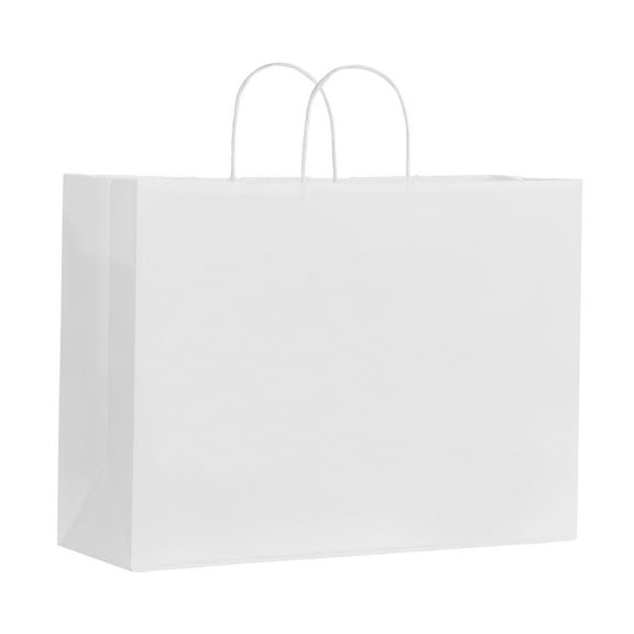White 16x6x12 Kraft Bags 50Pcs - Handled Shopping Bags for Party Retail & Gift Packaging