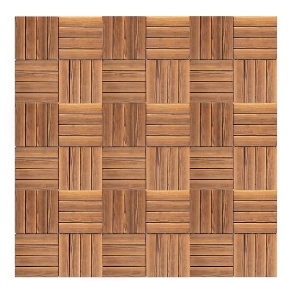 36 Pcs 12x12 in Interlocking Deck Tiles, Carbonized Larch Wood with PE Base, Waterproof Anti-Slip Flooring for Balcony Patio Backyard