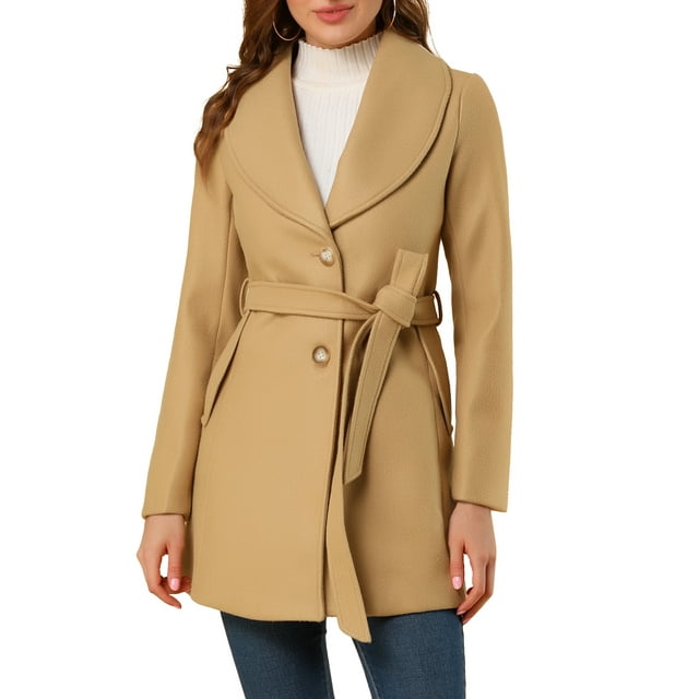 TRENCH COAT LARGO CON CINTURÓN Y CUELLO CAÍDO PARA MUJERES CHIC CUTE M KHAKI