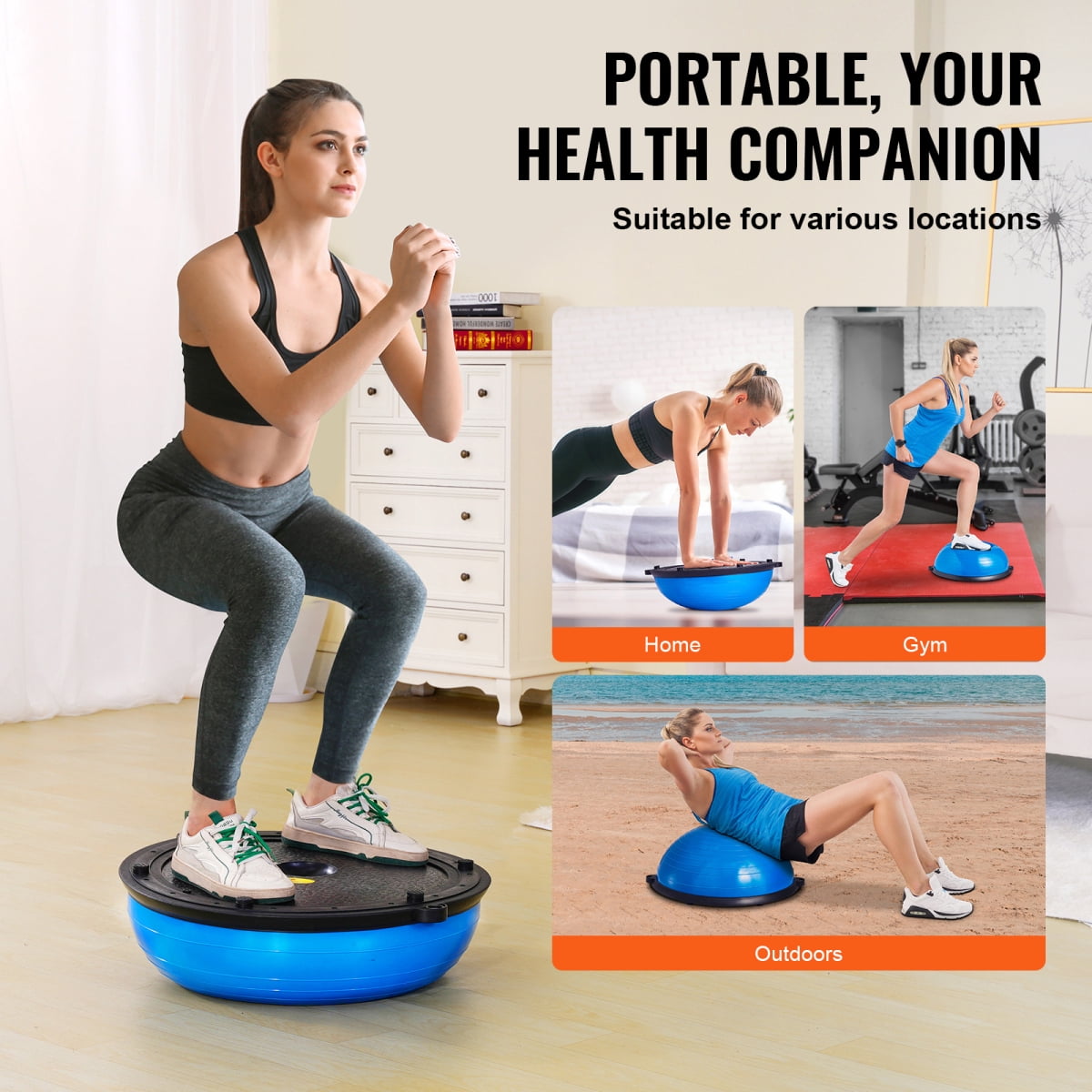 ZHICHUN 23 Inch Half Exercise Ball Trainer 660 lbs Stability Yoga Ball with Resistance Bands & Foot Pump Blue