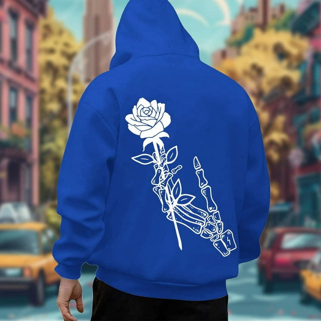 WILLBEST Sudaderas Deportivas para Hombre, Moda Informal, Jersey con Estampado De Rosas, Sudadera con Capucha De Manga Larga Mediana