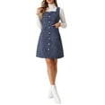 thumbnail image 1 of Vestido de Tweed INSPIRE CHIC sin mangas con escote cuadrado y botones, vestido tipo pinafore A-Line para mujer, talla XL, azul marino, 1 of 6