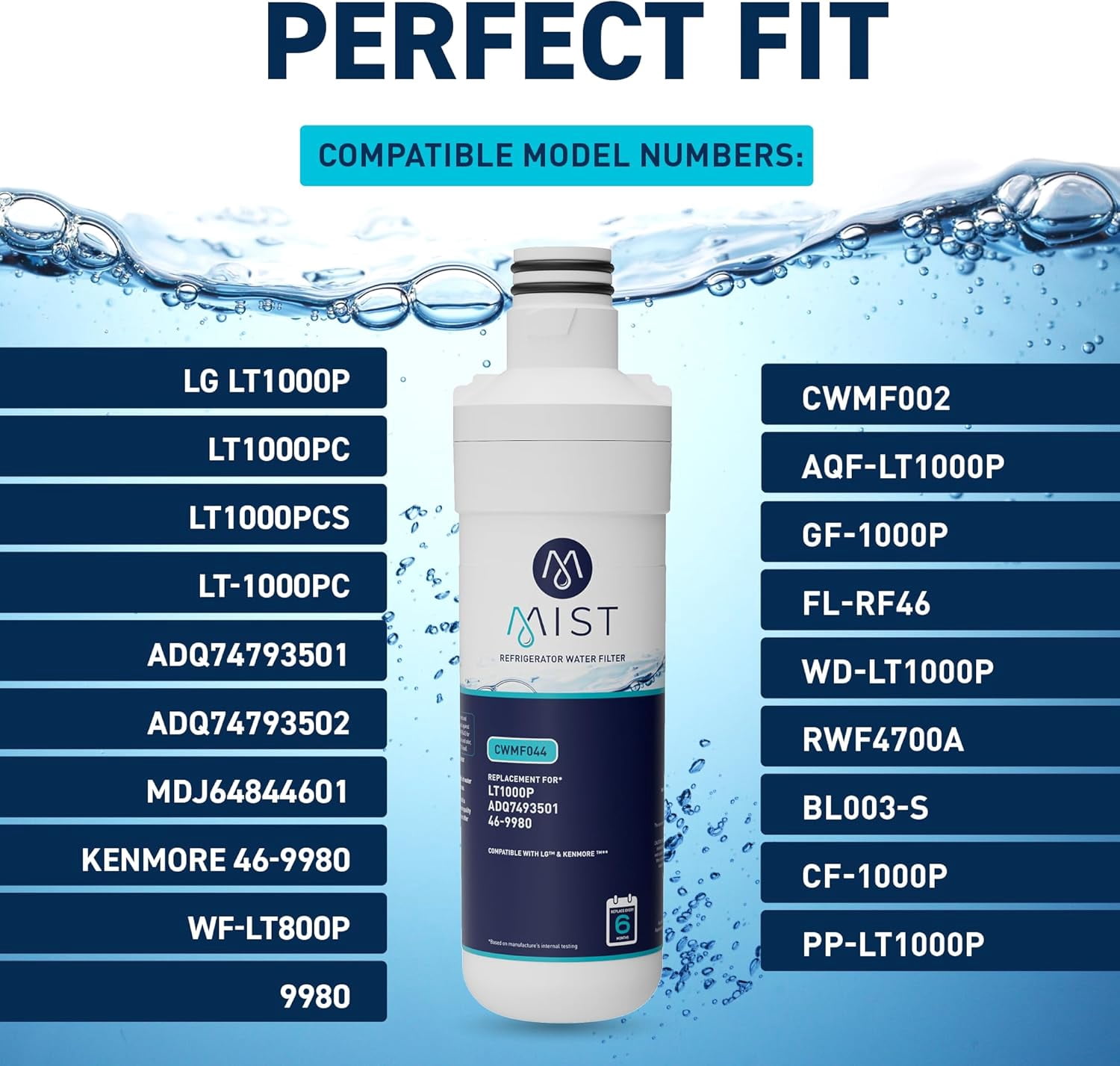 Mist Refrigerator Water Filter, Compatible with LG LT1000P, ADQ747935, MDJ64844601, LMXS28626D, LT1000PC, LT-1000PC Kenmore 46-9980, 469981, 2-Pack