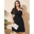thumbnail image 5 of SHOWMALL Women's Plus Size Dress, Crossover Wrap V Neck Summer Dress with Pockets, Black 4X Elastic High Waist A-Line Casual Party Work Dress, 5 of 7
