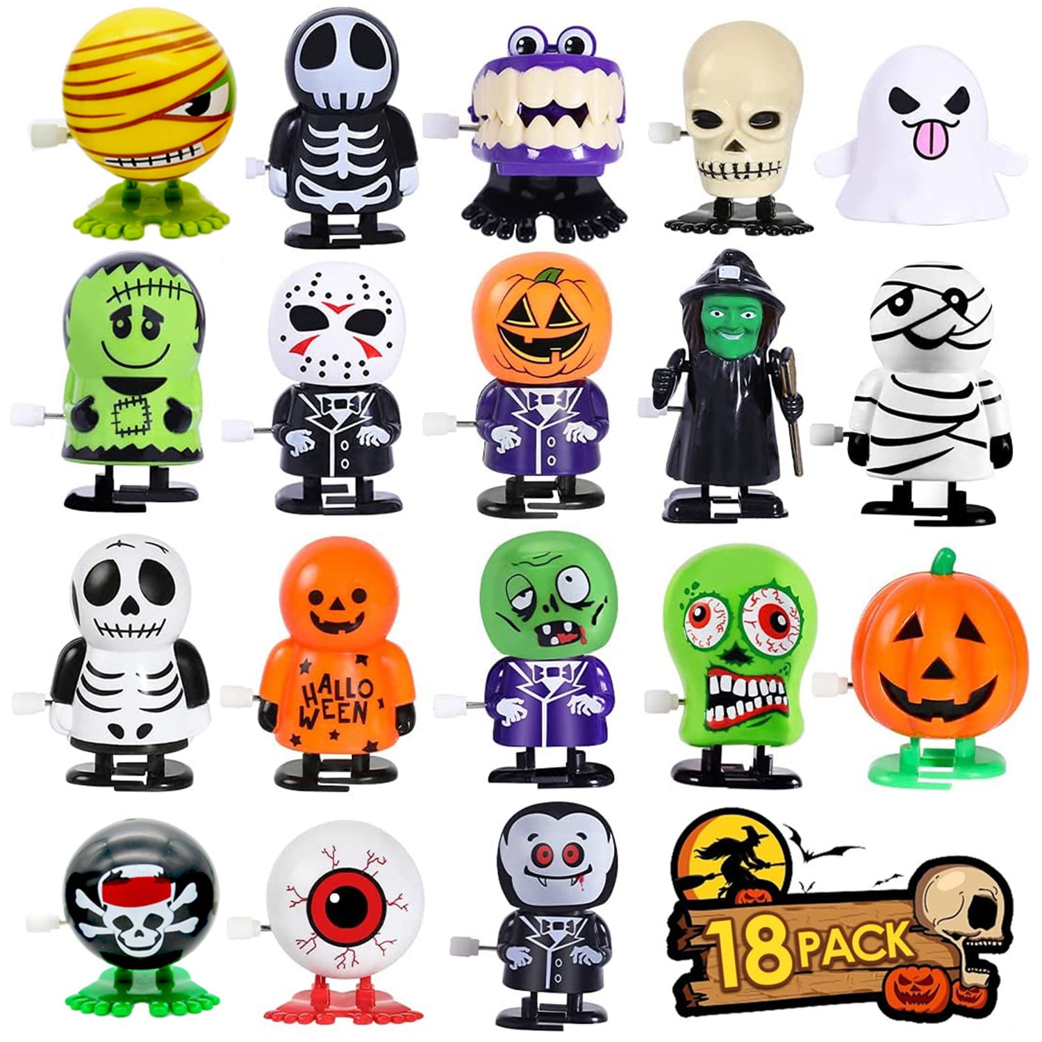 18pcs Halloween Toys Wind Up Toys for Kids Trick or Treat Bag Stuffers Goody Bag Filler Toys Halloween Party Gift Jumping and Walking Clockwork Toys by Husfou