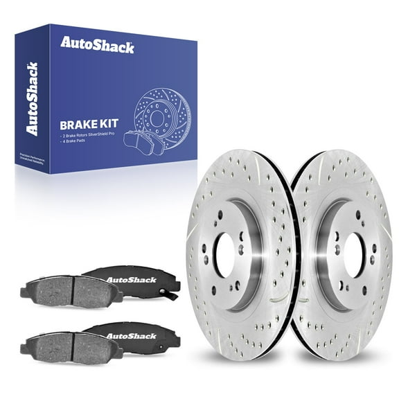 AutoShack Front Drilled & Slotted Brake Rotors Ceramic Brake Pads | Replacement for 2006-2011 Honda Civic 1.8L FWD | Zinc Coated | 6-PC Brake Kit | SilverShield Pro