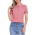 thumbnail image 1 of INSPIRAR CHIC Blusas de Algodón con Cuello Peter Pan y Botones Vintage para Mujeres Chic Rosa Oscuro XL, 1 of 6