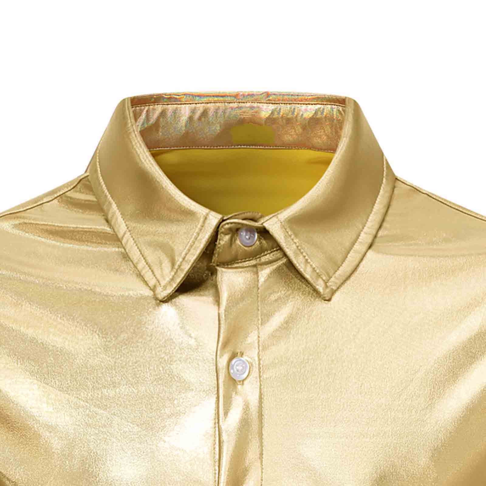 YLSDY Men's Metallic Shiny T-Shirt Crew Neck Short Sleeve