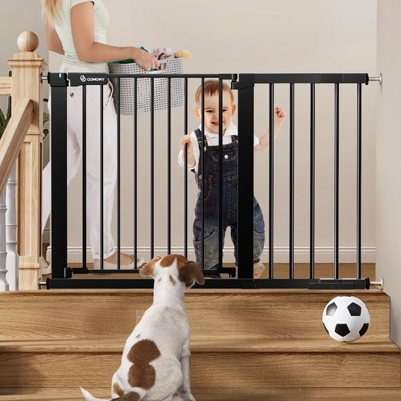 DOMIPET 29.5''-46'' Extra Wide Pet Gate, 30'' High Pressure Mounted Dog Gate for Doorways & Stairs, Black