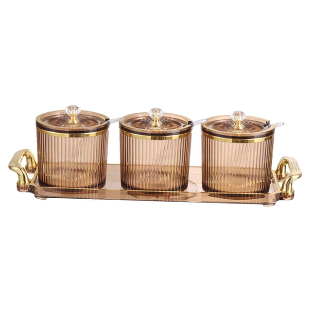 Juego de 3 tarros para especias y azúcar, recipiente decorativo para condimentos. Marrón