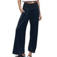 thumbnail image 2 of Blue Women's Casual Pants, High Waist Wide Leg Palazzo Pants For Women Smocked Elastic Waist Loose Comfy Casual Pajama Pants Pockets,Women's Casual Pants XL, 2 of 9