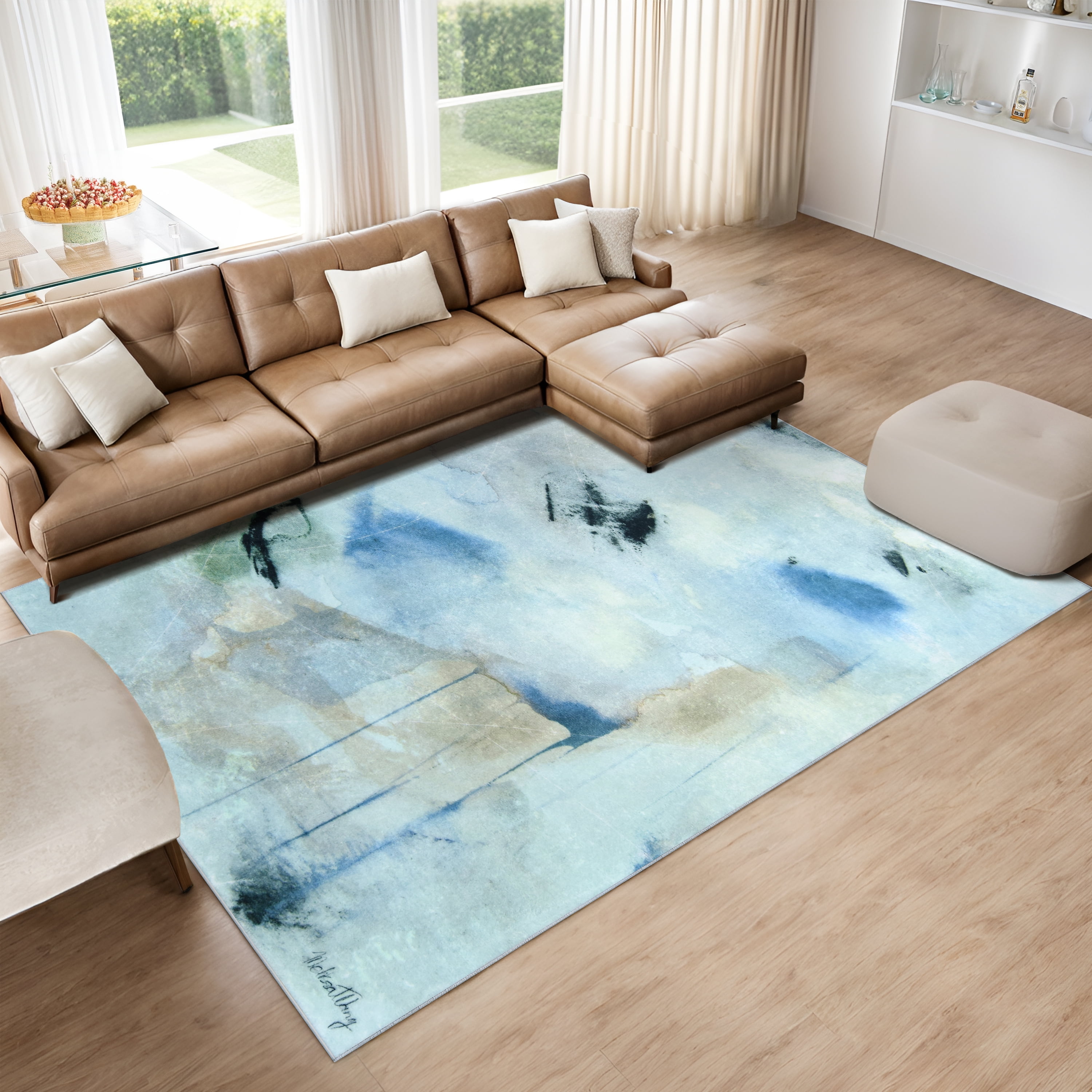 Floating Stars, 8'x10' Hand Washable Abstract Art Area Rug