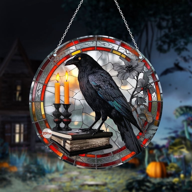 Taotanxi Crow Pattern Suncatcher Stained Glass,Hanging Stained