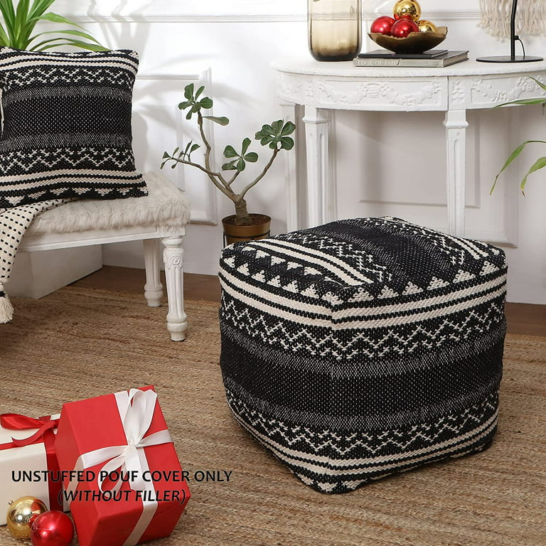 Unstuffed Pouf Ottoman Cover - REDEARTH Textured Boho Storage Cube Bean Bag Poof Pouffe Farmhouse Accent Chair Seat Footrest for Living Room, Bedroom