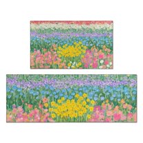 Pioneer Flower Floral Print Pattern Kitchen Rugs Sets Of 2,Anti Fatigue Kitchen Mat Rugs Non Slip Washable,Decorative Kitchen Floor Mats for Kitchen,Sink,Laundry,17"x30" 17"x47"