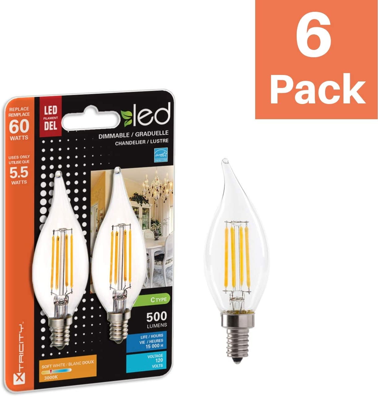 LED Candle Bulbs 2700K Soft White, 15 Pack E26 Medium Base 5.5 Watt Dimmable Filament Clear LED Candelabra Bulbs FLILED LED 60 Watt Equivalent Chandelier Bulbs LED Candle Bulbs 2700K Soft White, 15 Pack E26 Medium Base 5.5 Watt Dimmable Filament Clear LED Candelabra Bulbs FLILED LED 60 Watt Equivalent Chandelier Bulbs