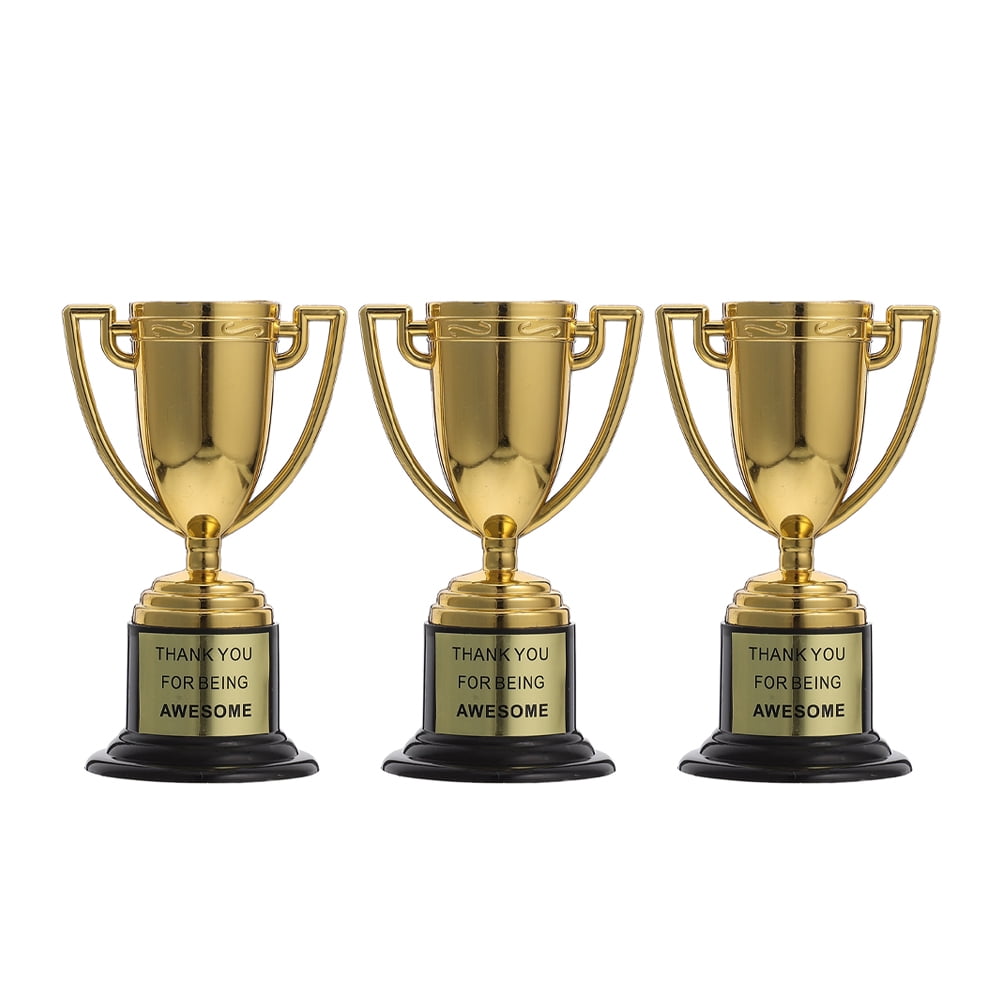 KAKOWELY 3 mini trofeos dorados, trofeos de plástico para niños, copas ...