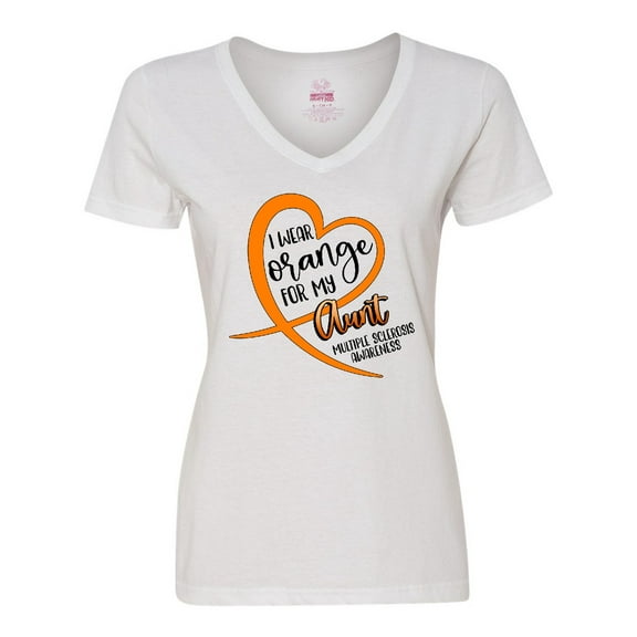 Inktastic I Wear Orange for my Aunt Multiple Sclerosis Awareness Women's V-Neck T-Shirt