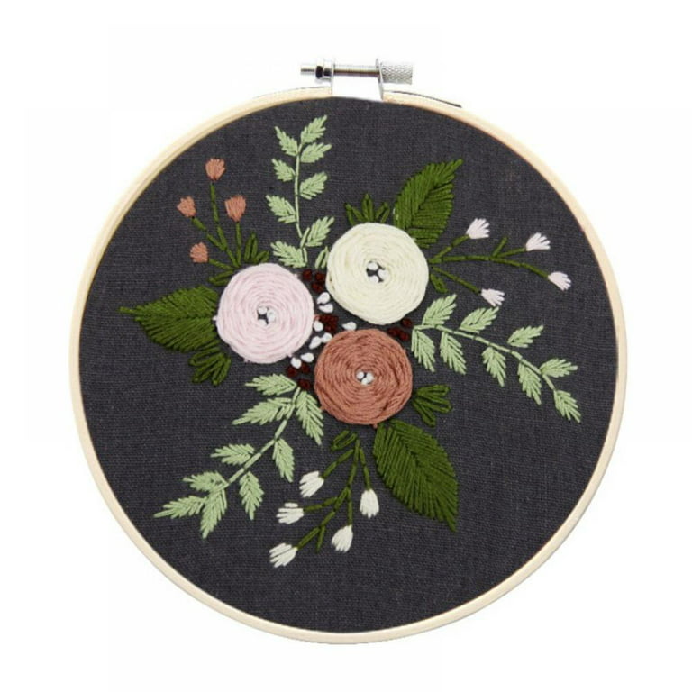 Traditional Folk Cross-stitch Flower Ornament, Fabric in the Hoop
