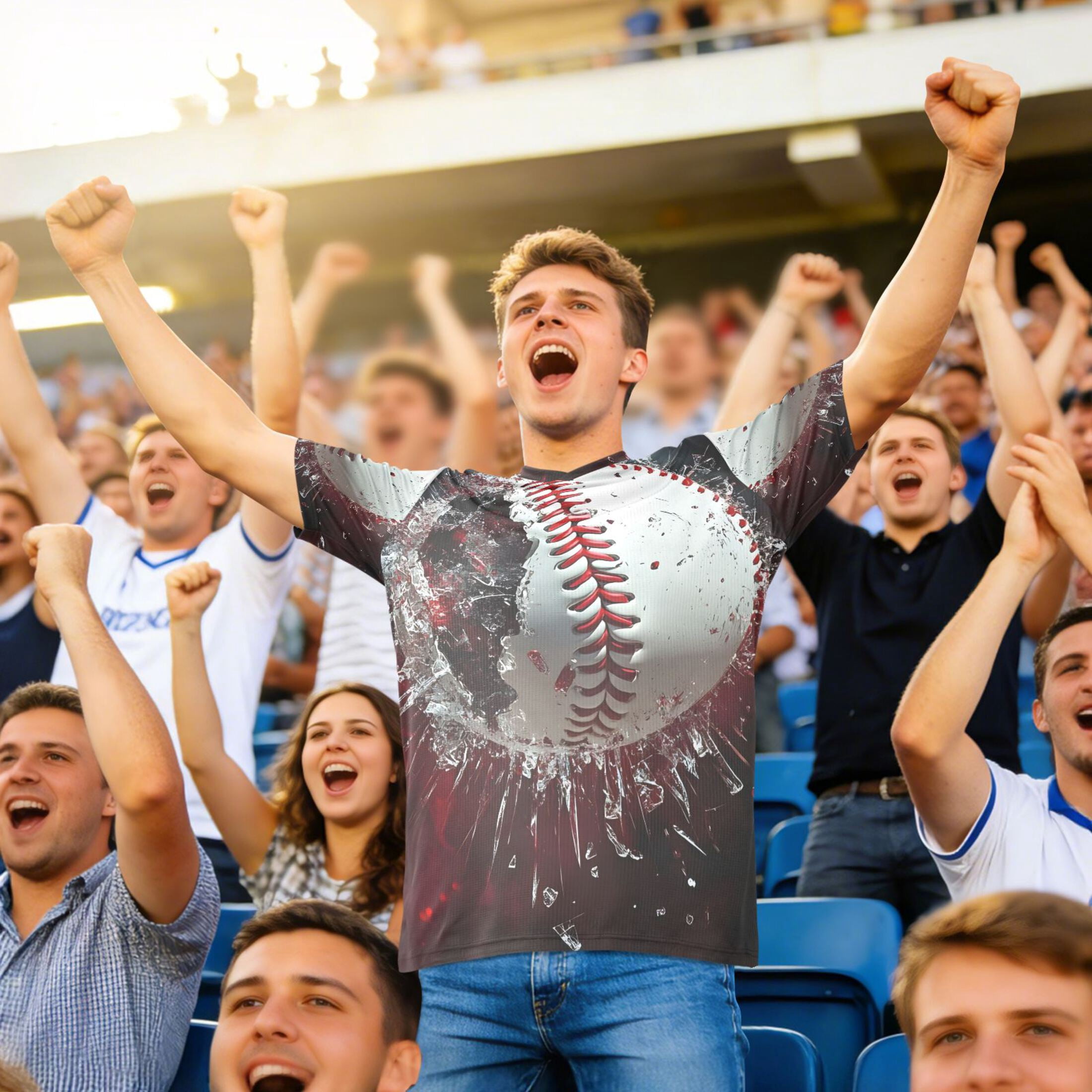 Baseball with Broken Glass Men's Sports Jerseys Athletic T-Shirt Football Referee Short Sleeves Shirt XL