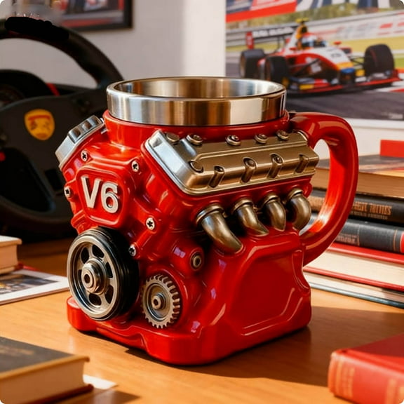 Retro Engine Coffee Mug, Stainless Steel Personalized Double Wall Insulation Car Mug with Handle, Perfect for Christmas, Mechanic, Car Enthusiast