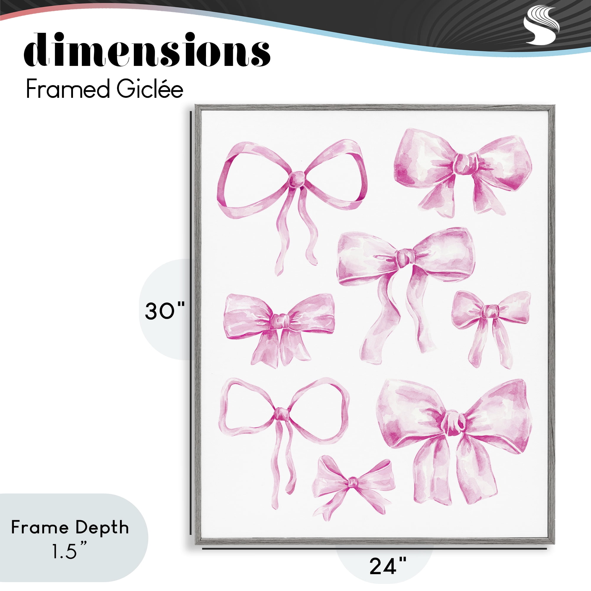 Stupell Industries Coquette Bow Collection Gray Framed Giclee Art, design by Bethany Sandoval