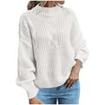 thumbnail image 2 of LEBONYARD Womens Sweaters Clearance under $5,and Winter Women's Casual Round Neck Pullover Blouse Knitting Long Sleeve Solid Tops Sweaters White S, 2 of 7