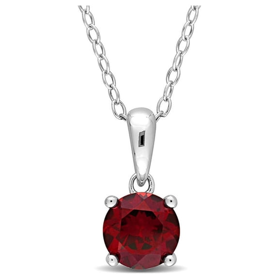 1.00 Carat (Ctw) Garnet Solitaire Pendant Necklace in Sterling Silver with Chain
