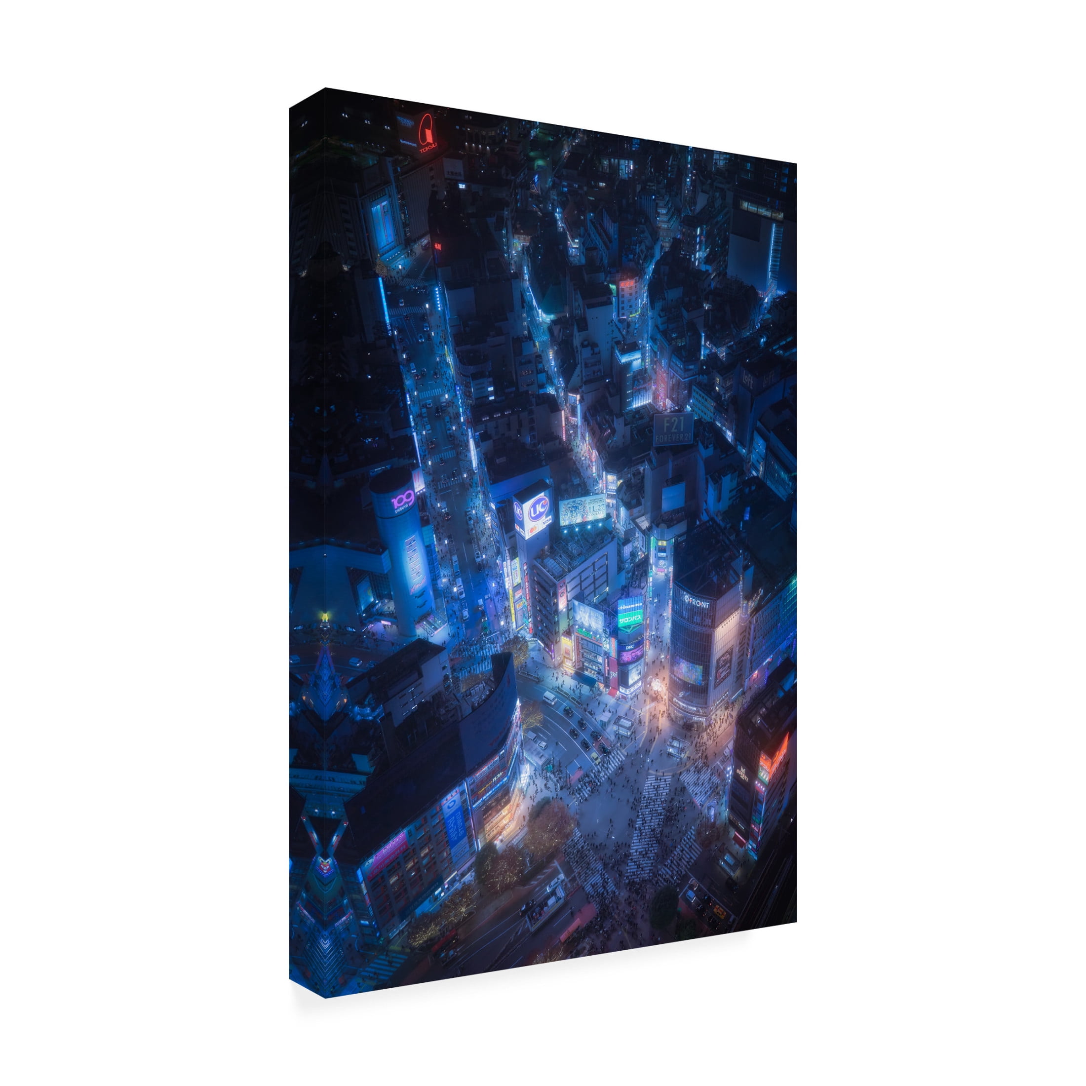 Canvas Wall Art - Javier De La 'Flying Shibuya' Wall Art for Living Room, Bedroom, or Office Décor by Trademark Fine Art - 22 x 32 Inches