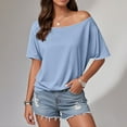 thumbnail image 2 of Women T Shirt Womens Summer Tops Loose Fit Trendy Women's Off Shoulder T Shirt Casual Solid Top For Everyday Wear Comfortable Style For Spring And Summer, 2 of 5