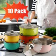 10-Piece Stainless Steel Cookware Set – Multi-Colored Non-Stick Pots and Pans, Ideal for Home Kitchens & Restaurants, Perfect Gift Set for Cooking Enthusiasts