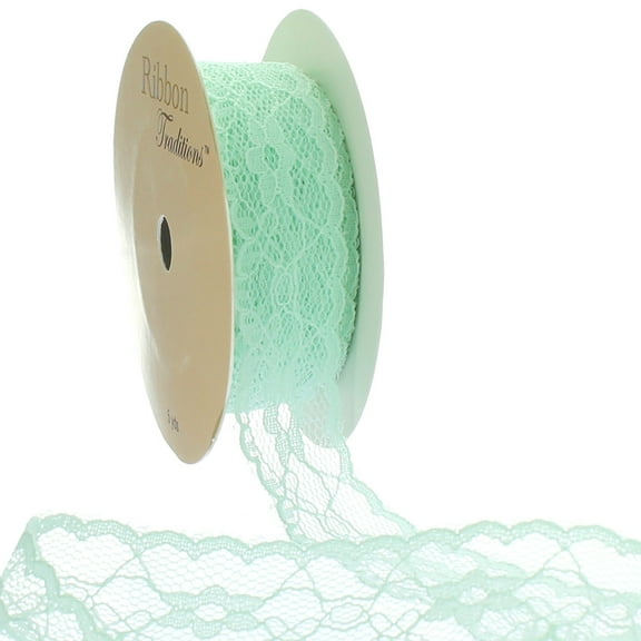 1" Vintage Scalloped Edge Lace Ribbon Trim Soft Green 5 yards