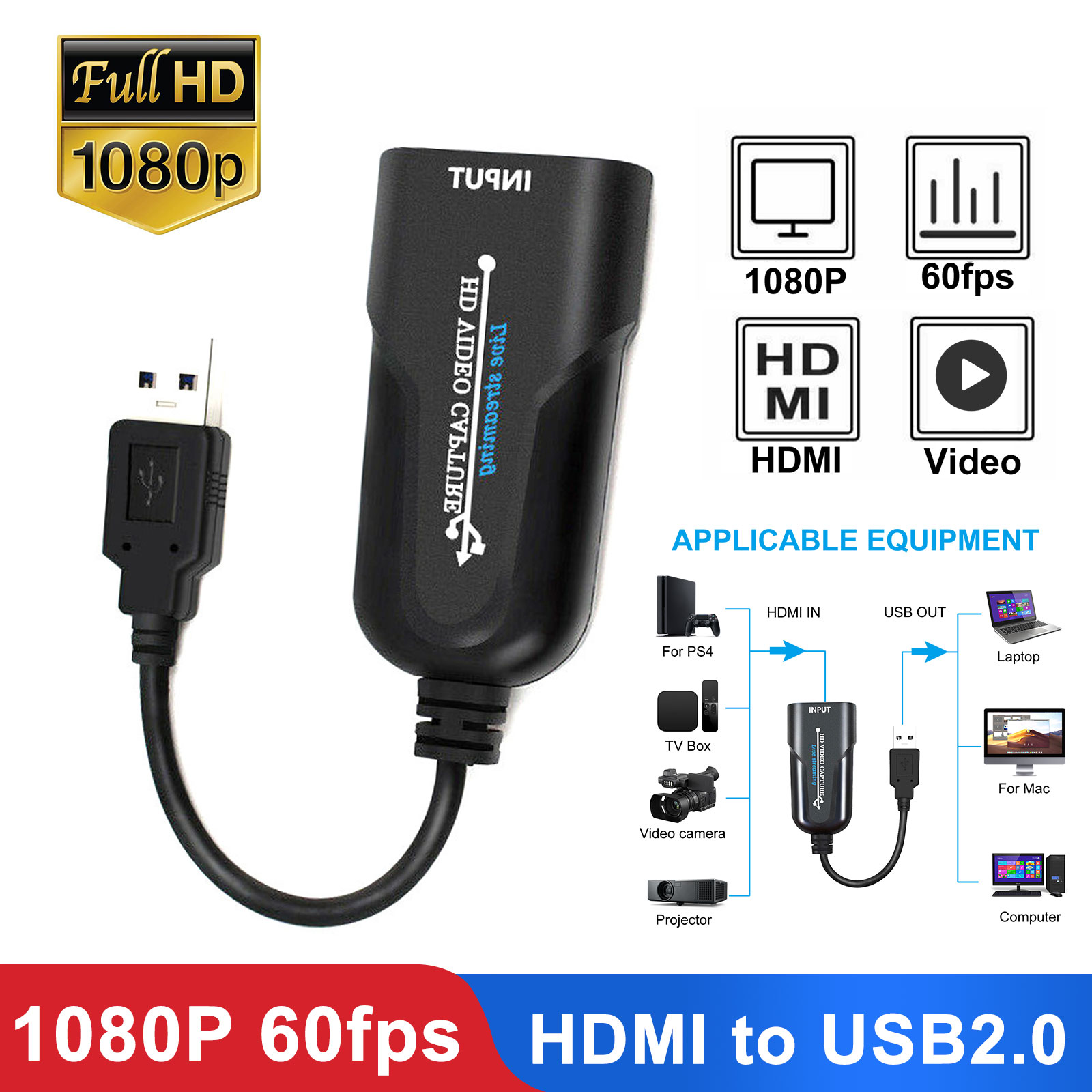 Vabsce Hdmi To Usb Video Audio Capture Card For Windows Mac Os Black Plug And Play 1080p Hd Live Video Recording Via Dslr Camcorder Action Cam Internal Tv Tuner Capture Cards Internal
