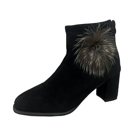 

TAIAOJING Womens Boots Ladies British Style Solid Color Suede Square Toe High Heel Back Zipper Fashion Short Boots Casual Shoes