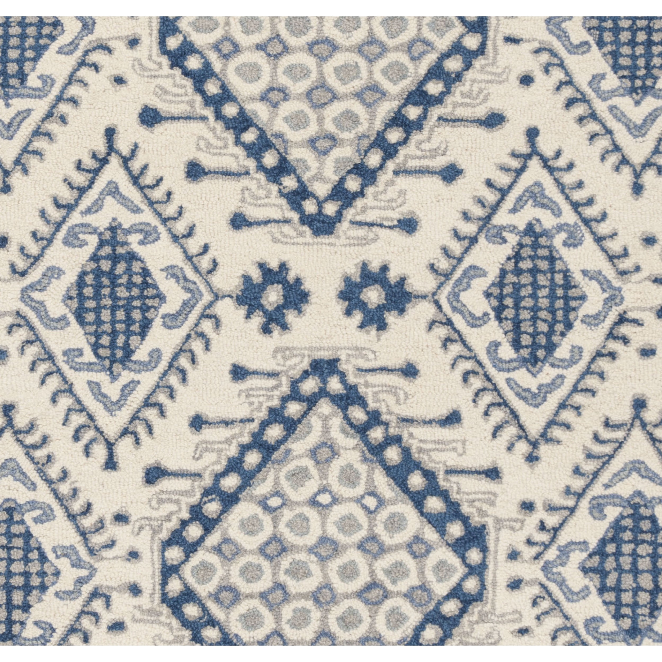 SAFAVIEH Micro-Loop Jolene Geometric Wool Area Rug, Ivory/Blue, 5' x 8'