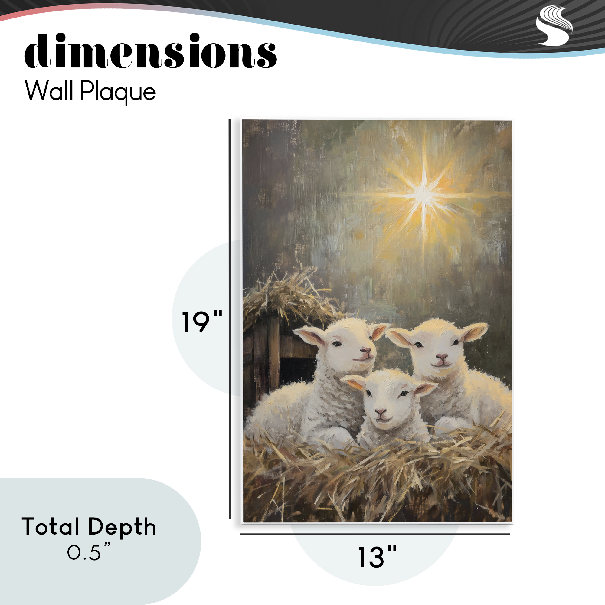 Festive Lambs in Stable Wall Plaque Art, design by Petal Prints Design