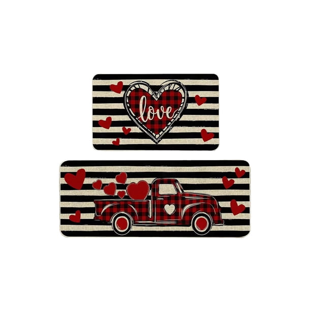 Día de San Valentín Decoración Día de San Valentín Alfombra de Piso de Cocina Set de Dos Piezas Alfombra de Puerta de Dormitorio de Casa Alfombra de Puerta de Baño de Entrada Alfombra de Puerta de Ent