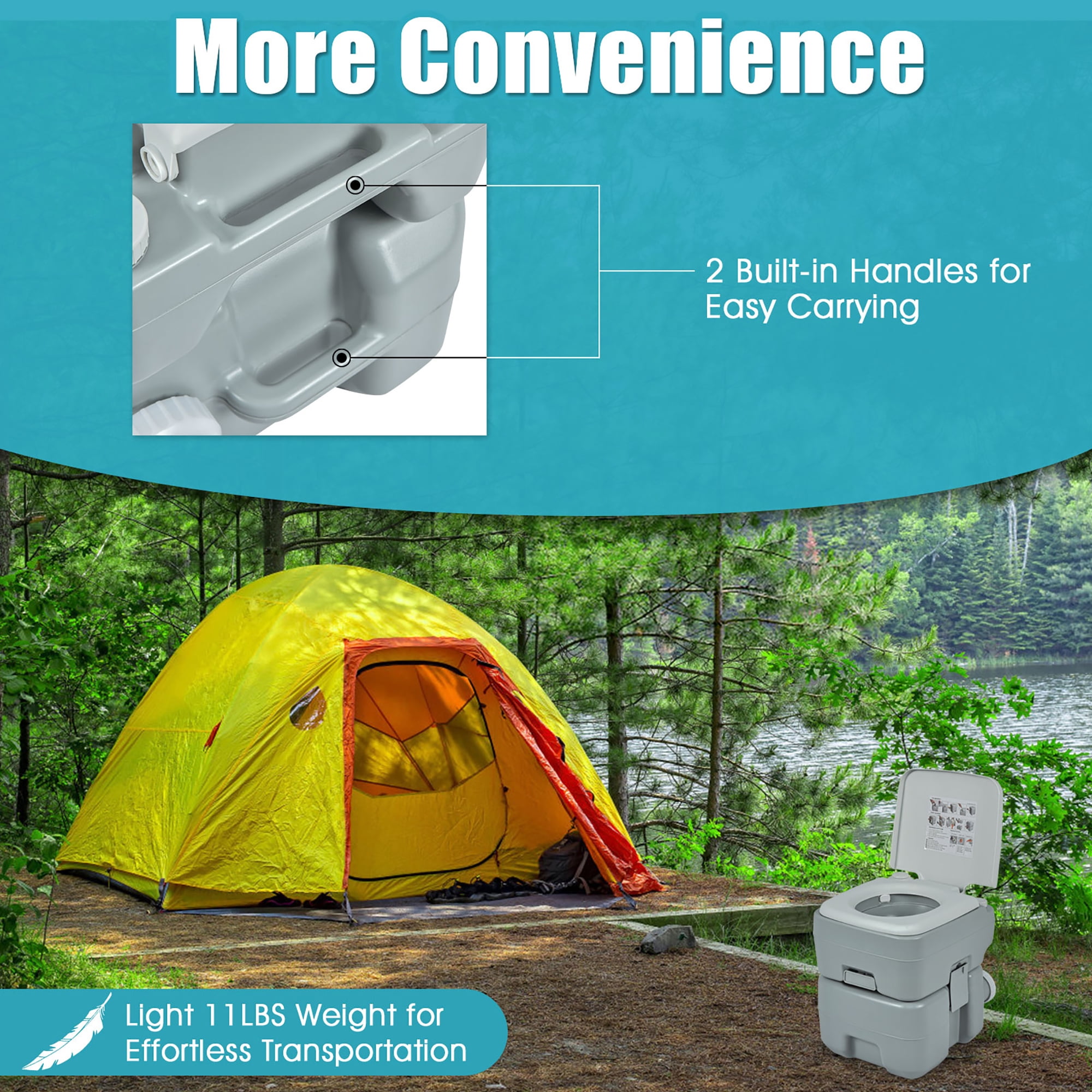 Costway 5.3 Gallon 20l Portable Travel Toilet Camping Rv Indoor Outdoor  Potty Commode : Target