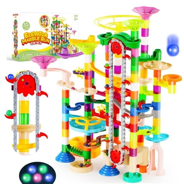 Joyfy 236 Pcs Glowing Marble Run with Motorized Elevator, Construction Building Blocks with 30 Glow in The Dark Marbles, STEM Educational Toys Set for Kids Ages 4-8