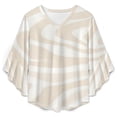 thumbnail image 4 of Beige Abstract Wavy Pattern Design Women's V-Neck Blouse With 3/4 Ruffled Bell Sleeves Casual Top Ladies Blouses, 4 of 7