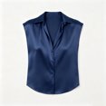 thumbnail image 5 of DagobertNiko Women Plus Size Short Sleeve Tops Silk Satin Lapel Elegant Blouses Casual Tee for Summer Daily Wear and Style, 5 of 6