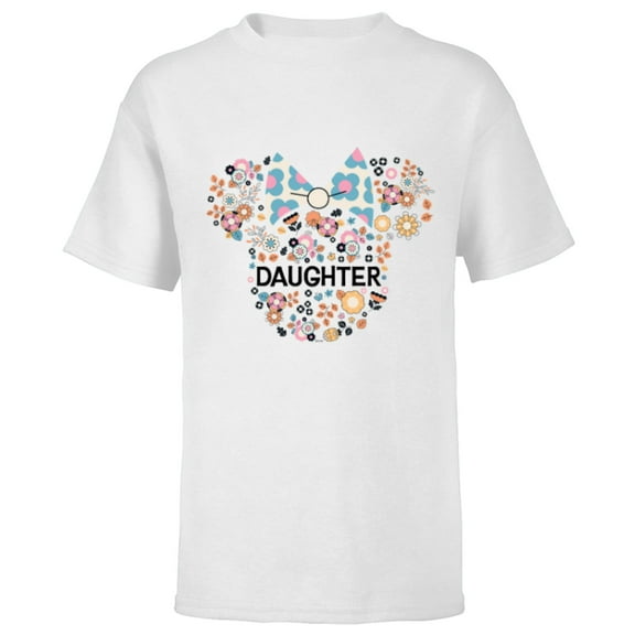 Disney Minnie Mouse Daughter Icon Flowers Family Trip- Short Sleeve T-Shirt for Kids - Customized-White