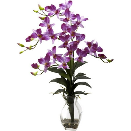 Purple Fringed Orchid - Nearly Natural Dendrobium Orchid with Vase Arrangement, Purple
