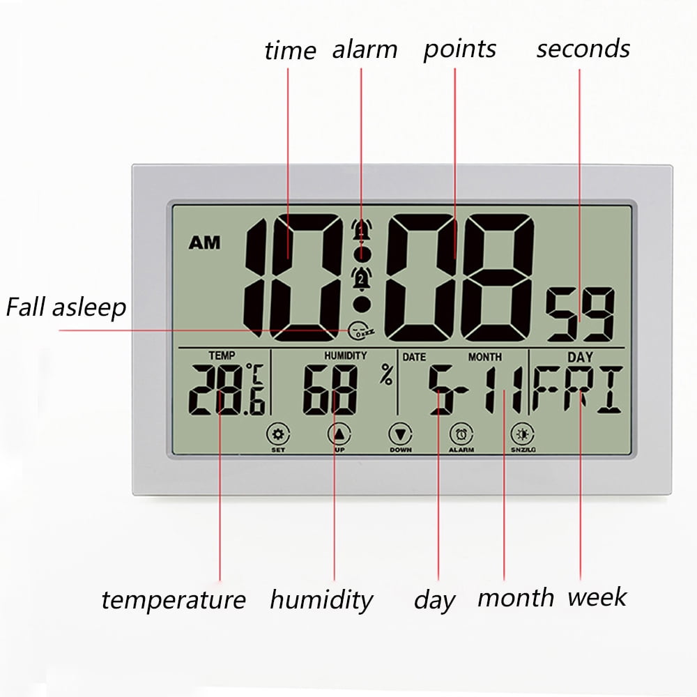 Atomic Clock with Indoor Temperature and Humidity,Self-Setting Digital Wall Clock or Desk Clock,Battery Operated Alarm Digital Clock Large Display for Seniors