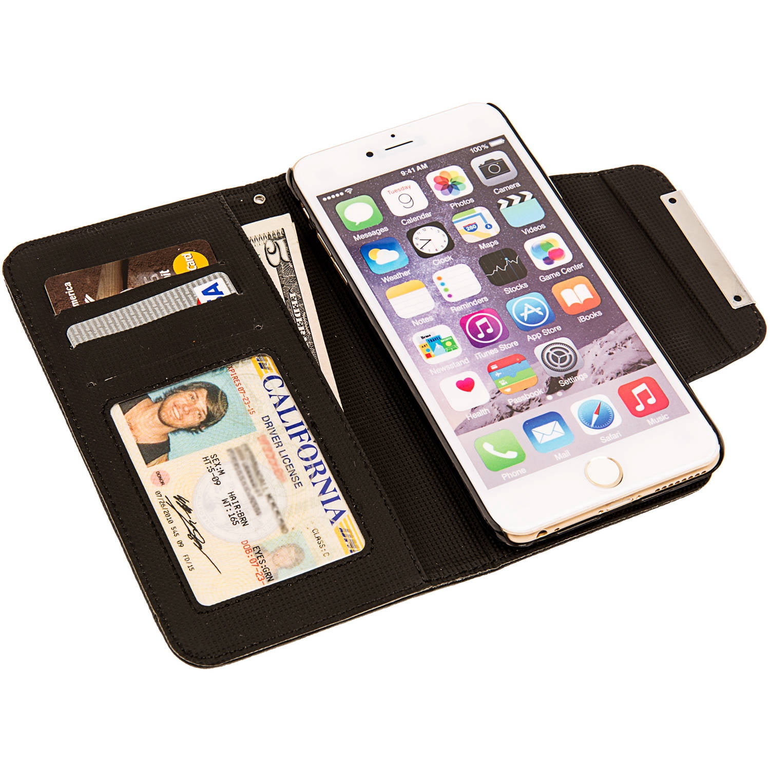 Bailey Dual Magnetic Wallet Case with Wrist Strap for Apple iPhone 6 Plus / 6s Plus [Perfect Fit] (Black)